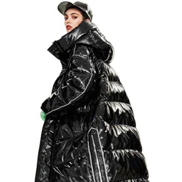 Women's Fashion Metallic Long Down Coat